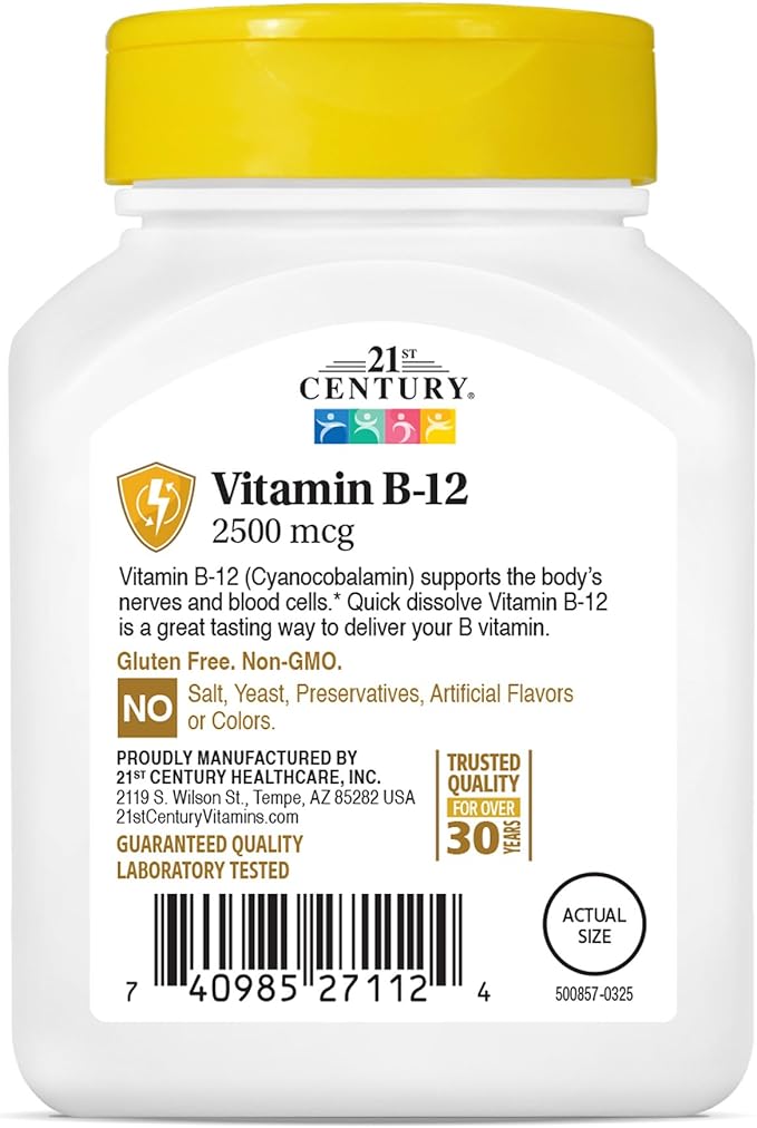 21st Century B 12 2500 mcg Sublingual Tablets, 110 Count
