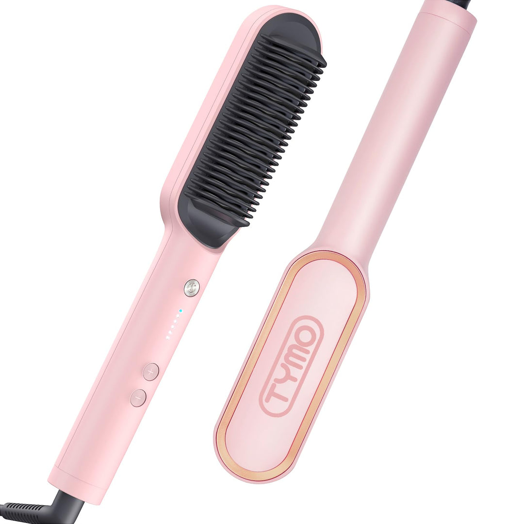 Tymo Ring Hair Straightener Brush - Hair Straightening Iron With Built-In Comb, 20S Fast Heating & 5 Temp Settings & Anti-Scald,