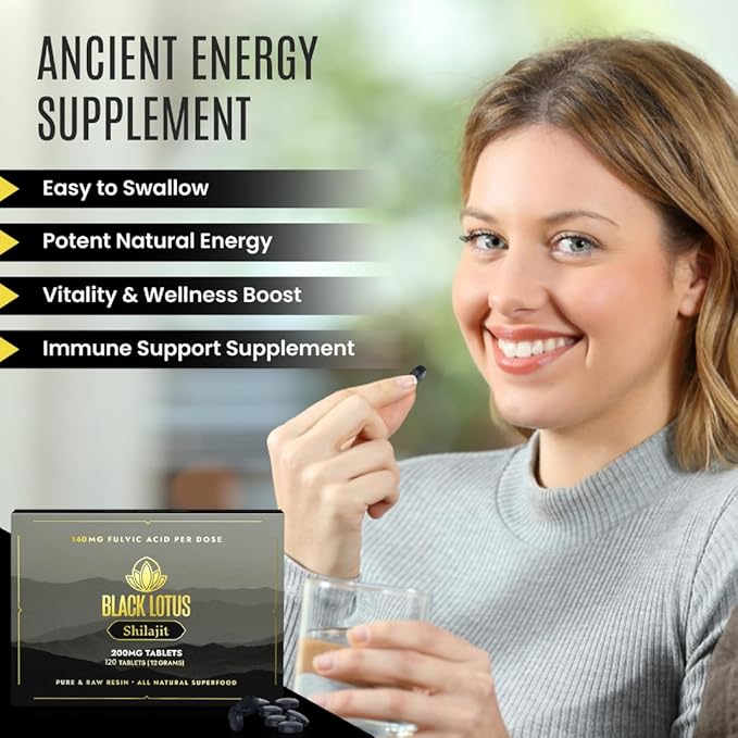 Resin Tablets, 120 Count, 200mg Each, 100% Pure Natural Shilajit for Men & Women with Amino Acids, 140mg Fulvic Acid, 85 Ionic Trace Minerals, for Immune Support, Focus, Energy