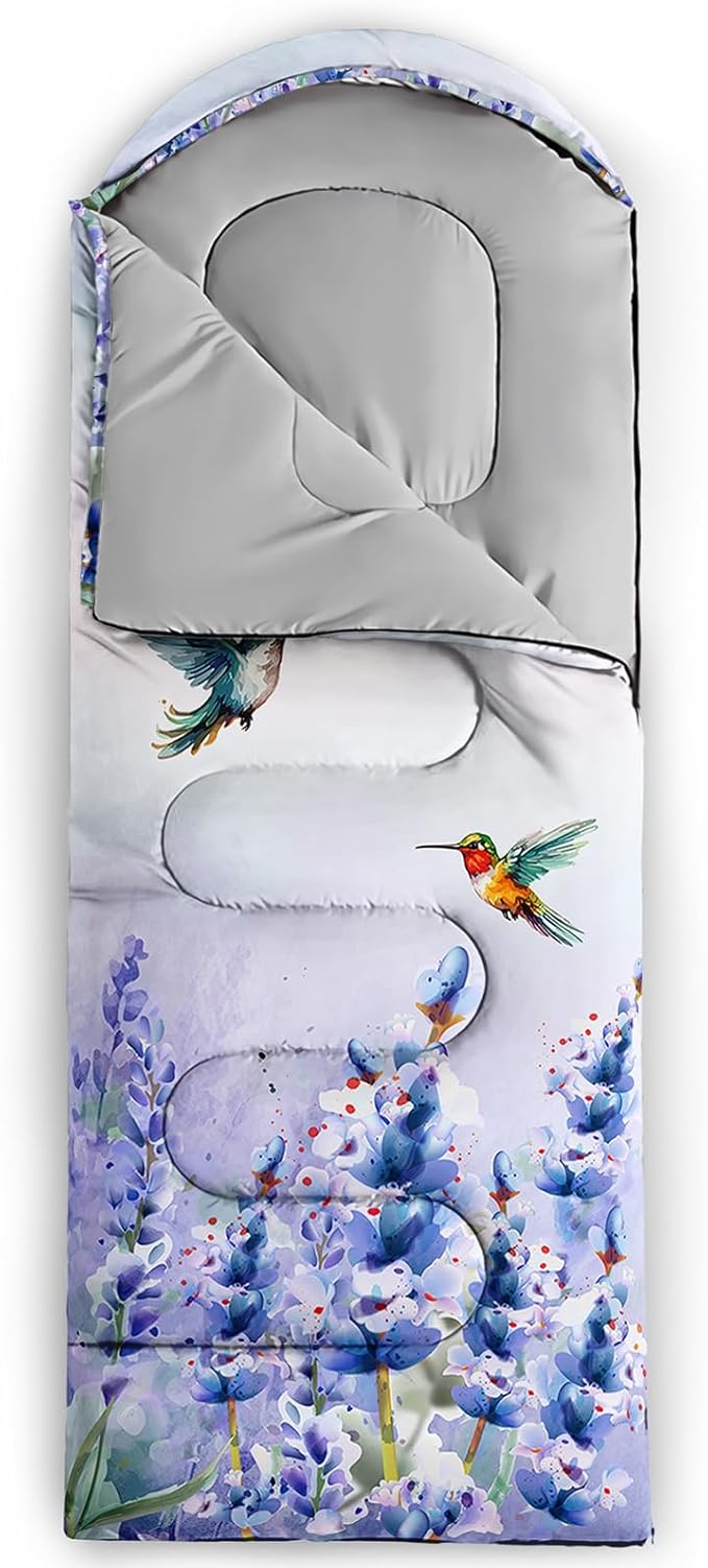 AILONEN Kids Floral Cat Camping Sleeping Bags,Lightweight & Waterproof,3 Season Warm & Cool Weather,Kawaii Kitten Sleeping Bags for Girls Adults,Travelling,Outdoors