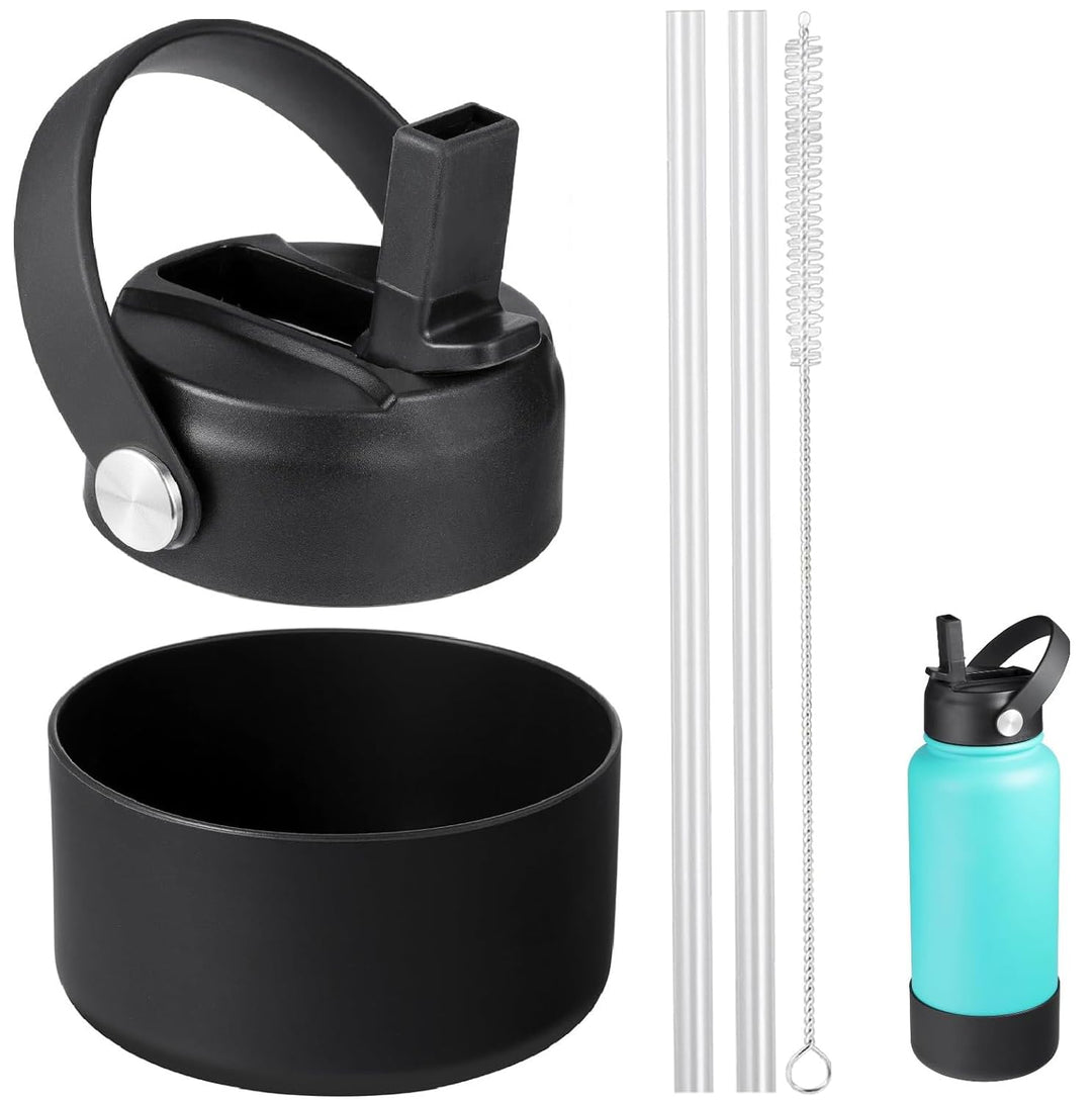 LLCJYYCY Lids with Straw for Hydroflask Wide Mouth 32 40 oz and Water Bottle Boot for Hydro Flask Sports Water Bottles 32 40oz,BPA-Free, Non-Toxic (Black)