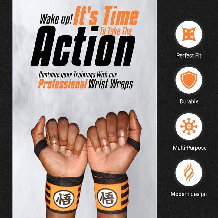 CROWN Anime Wrist Wraps Lifting Straps 24" for Men and Women - 1 Pair Each, Gym Accessories Support Weightlifting, Powerlifting, Strength Training, and Improve Workout, Orange DZB2