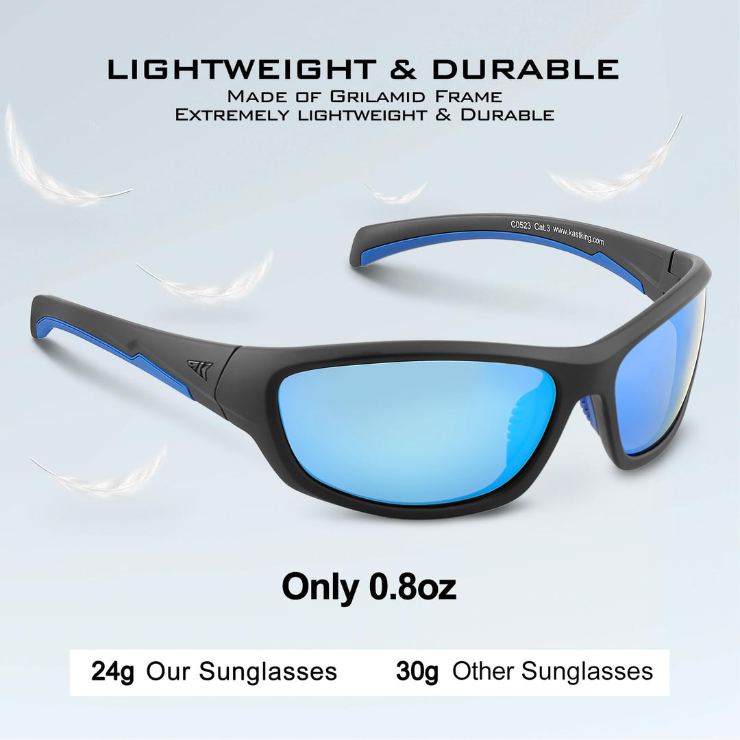 KastKing Hiwassee Polarized Sport Sunglasses for Men and Women, Matte Blackout Frame,Smoke Base Ice Mirror