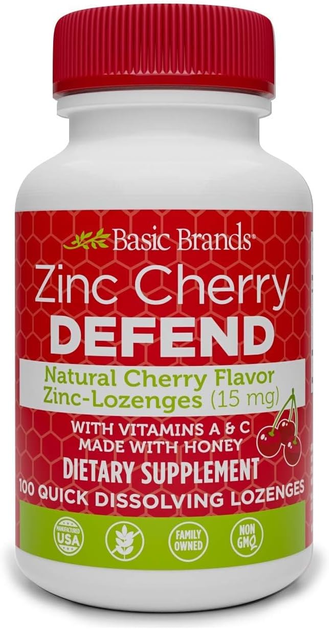 Basic Organics Natural Flavor Zinc Lozenges, Cherry, 100 Tablets