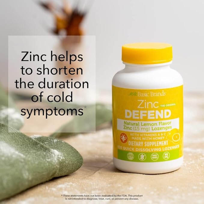 Basic Brands Zinc Lozenges, 100 Count, Lemon
