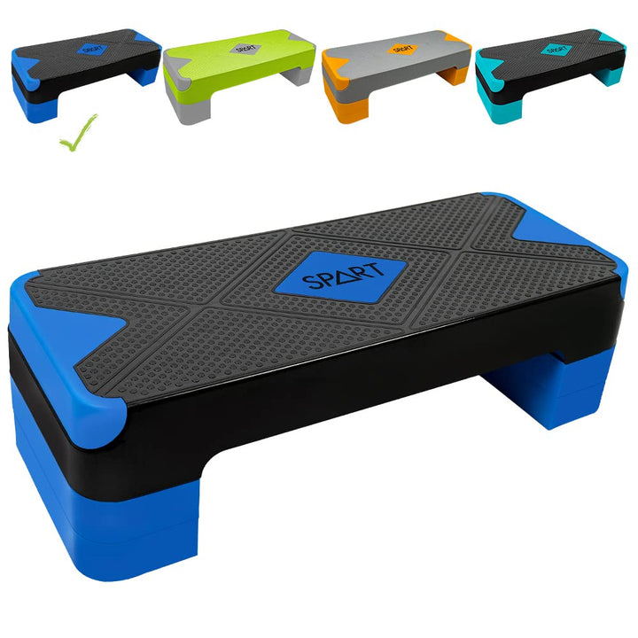 SPART Adjustable Workout Aerobic Stepper, Aerobic Exercise Step Platform with 4 Risers, 3 Levels Adjust 4" - 6" - 8", 26.77" Trainer Stepper with Non-Slip Surface for Home Gym & Extra Risers Options