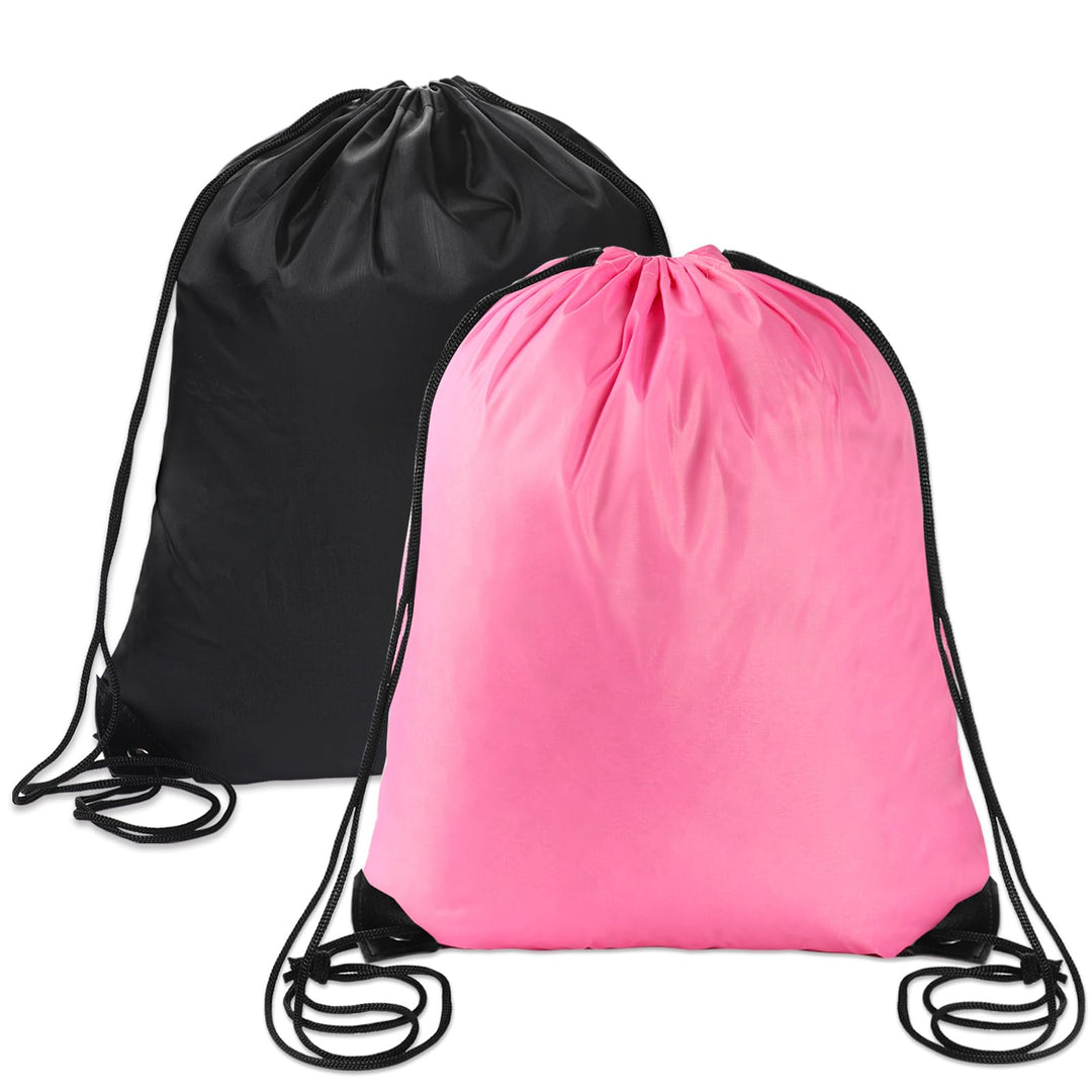 Sliverdew 2 Pcs Black Drawstring Backpack Bags Sports Cinch Sack String Bags Pink Drawstring Gym Bag Draw String Backpack Bulk Swimming String PE Bags for Women Men