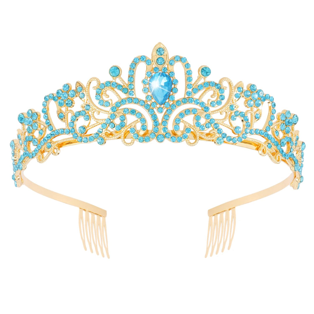 Didder Gold Aque Blue Rhinestone Princess Tiaras and Crowns for Women and Girls Birthday Tiara Crown Halloween Costume Party Wedding Prom Headpiece