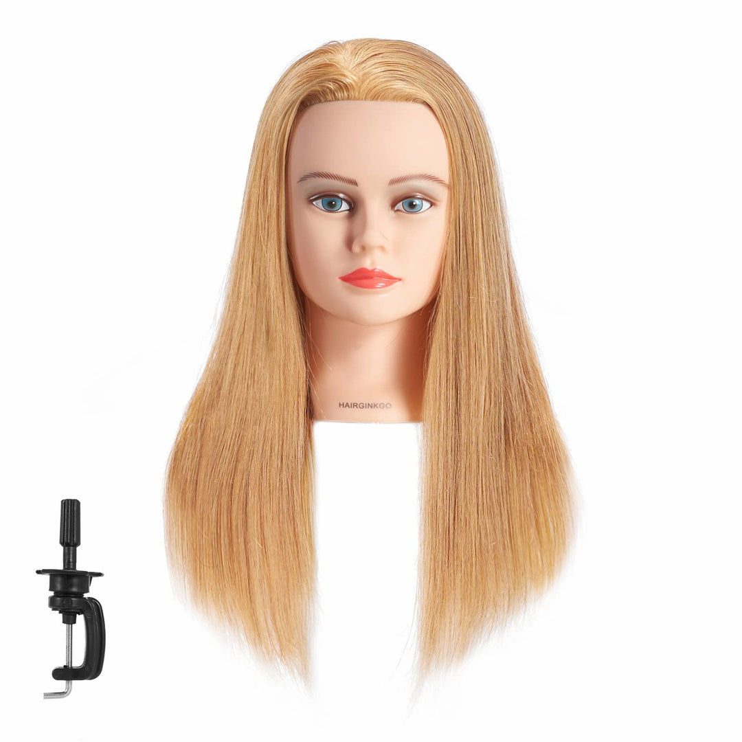 Hairginkgo Mannequin Head 20''-22'' 100% Human Hair Manikin Head Hairdresser Training Head Cosmetology Doll Head For Styling Dye