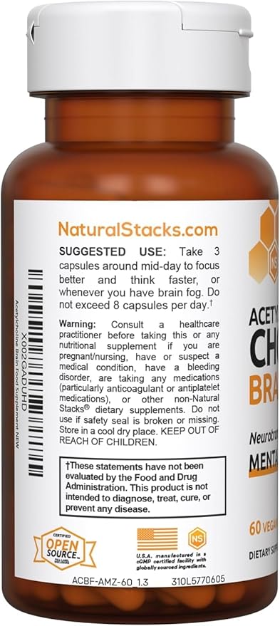 Acetylcholine Brain Food - Acetyl L-Carnitine & Alpha GPC Supplement - Supports Production of Acetylcholine - Neurotransmitter Supplement for Cognitive Function - 120 Capsules