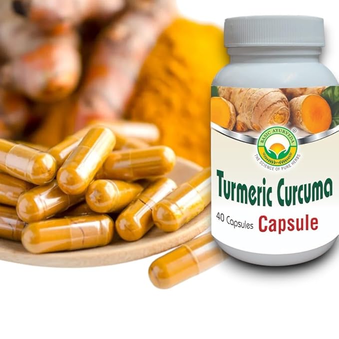 BASIC AYURVEDA Turmeric Curcuma Supplement | Natural Herbal Capsules for Joint support, Immune System Support, Skin Health & Daily Vitality | Extra Strength Formula | 40 Caplets