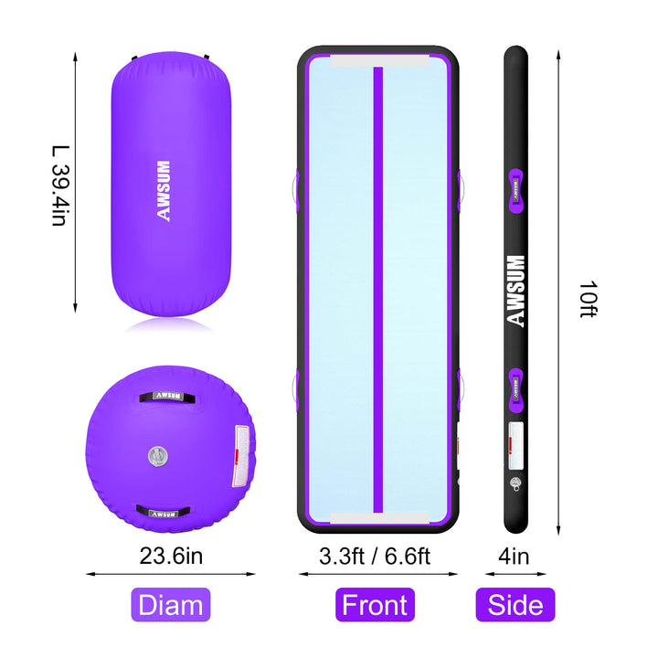 AWSUM Air Roller 10ft Gymnastics Mat 4inches Thickness Tumbling Mats with Electric Pump for Home Use/Gym