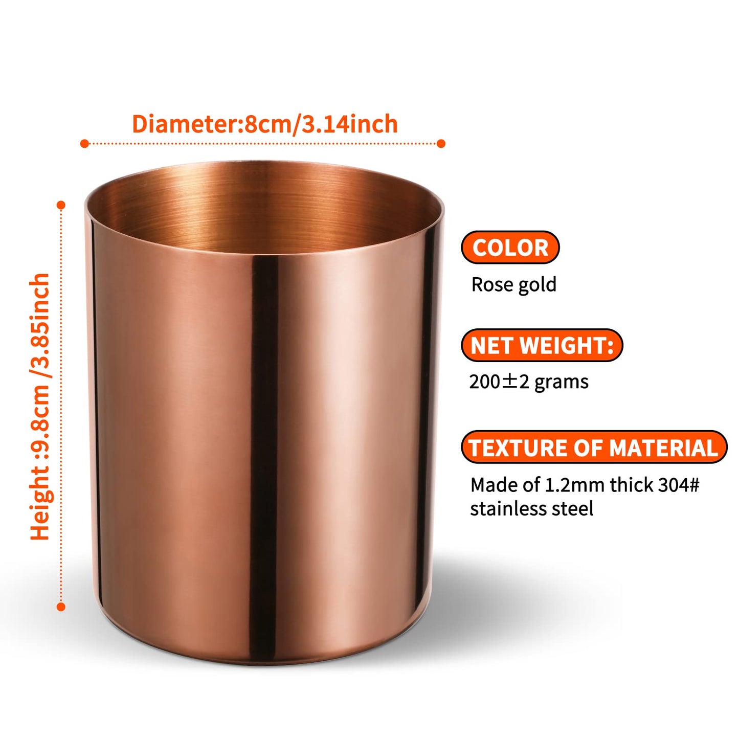 Bidponds Rose Gold Pencil Holder for Desk, Stainless Steel Pencil Cup, Pen Holder Cup, Pen Pot, Vases Flower Pot, Makeup Brush Holder, Desktop Accessory Stationery Organizer