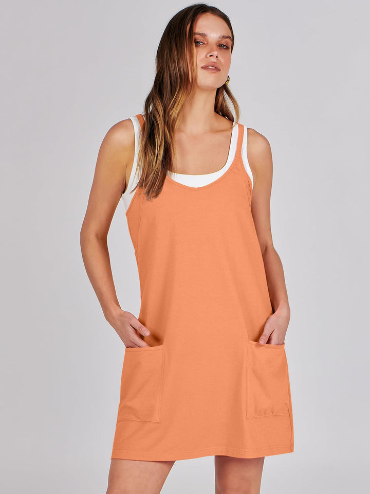 ANRABESS Women Summer Mini Romper Dress Workout Tennis Active Sports Athleisure Outfits built in Shorts Trendy Vacation Orange Small