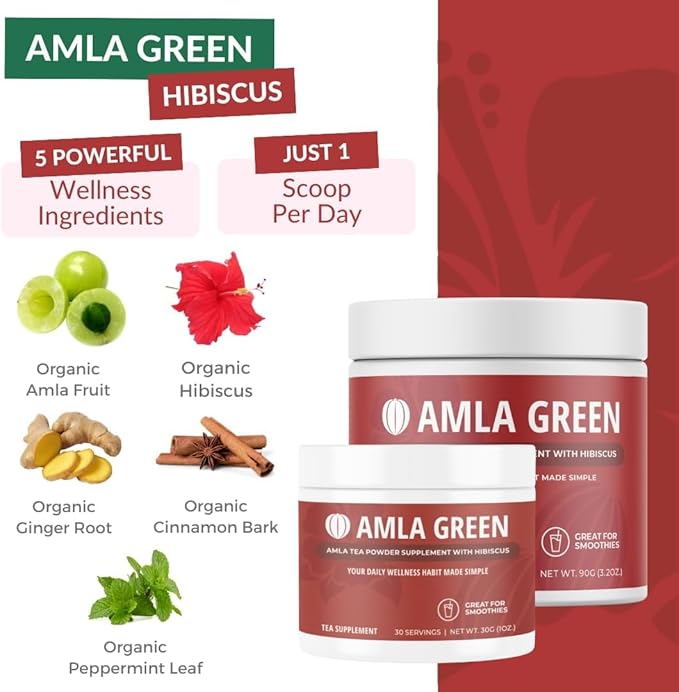 Amla Powder, Green Tea Superfood Supplement with Pumpkin Spice & Hibiscus & Elderberry, Organic, Vegan, 30 Servings
