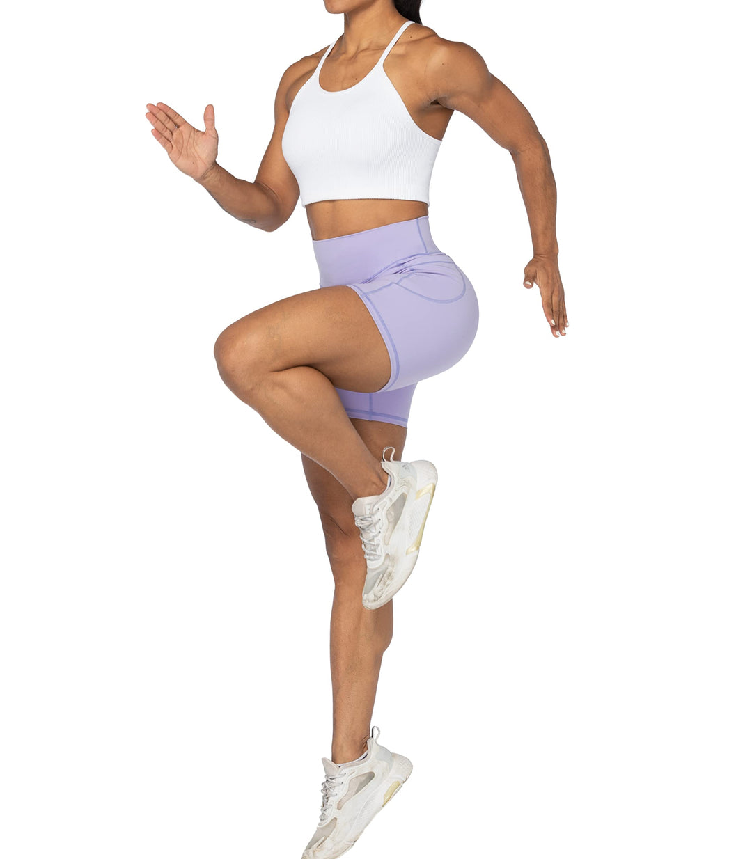 Sunzel No Front Seam Biker Shorts for Women with Pockets, Yoga Workout Gym Bike Shorts with Tummy Control 5" Lilac X-Small