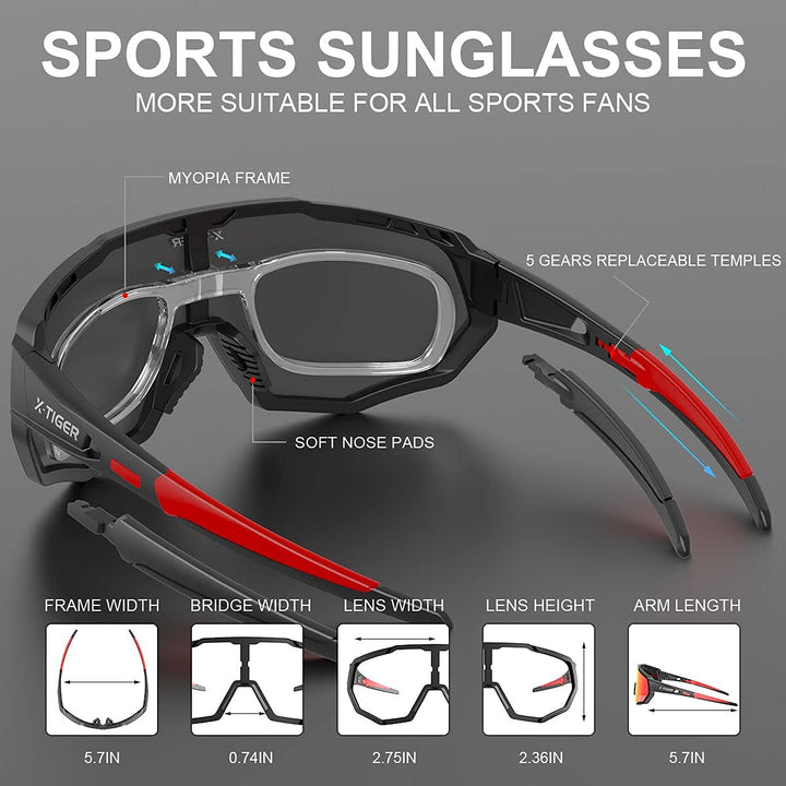 X-TIGER Polarized Sports Sunglasses with 3 Interchangeable Lenses,Mens Womens Cycling Glasses,Baseball Running Fishing Golf Driving Sunglasses