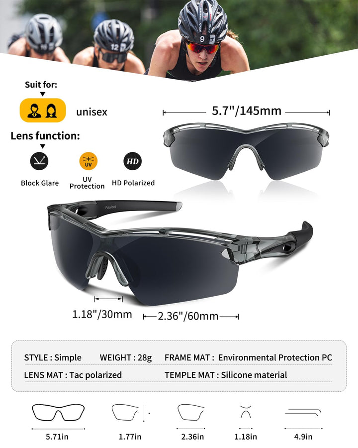 Polarized Sports Sunglasses for Men Women Youth Baseball Cycling Running Driving Fishing Tennis Golf Motor TAC UV400 TR90