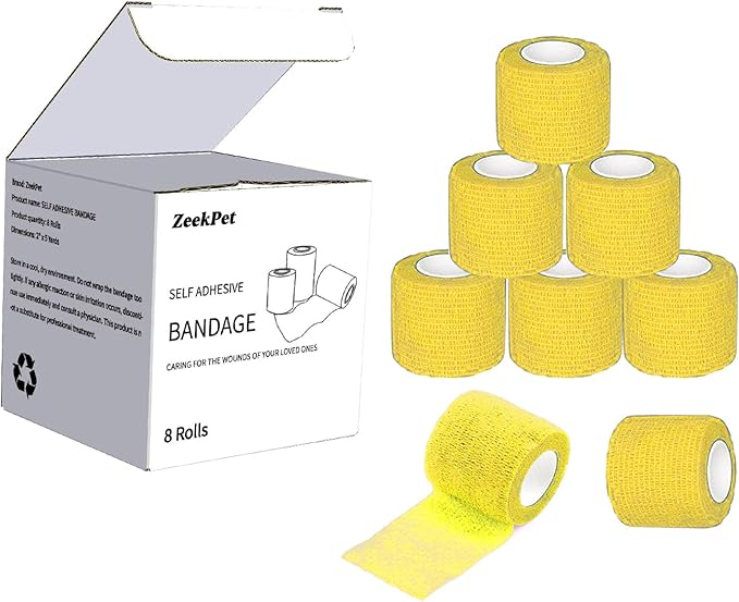 Bitter Vet Wrap for Dogs,No chew Bandage 2" x 5 Yards (8 Rolls) for Sprains, Strains - Medical Cohesive Bandage Wrap for Wound Care, Paw Care, Vet Tape for Pet Cat Horses Birds (Yellow)