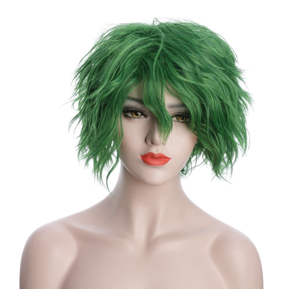 Karlery Unisex Fluffy Short Bob Wave Green Halloween Cosplay Wig Anime Costume Party Wig