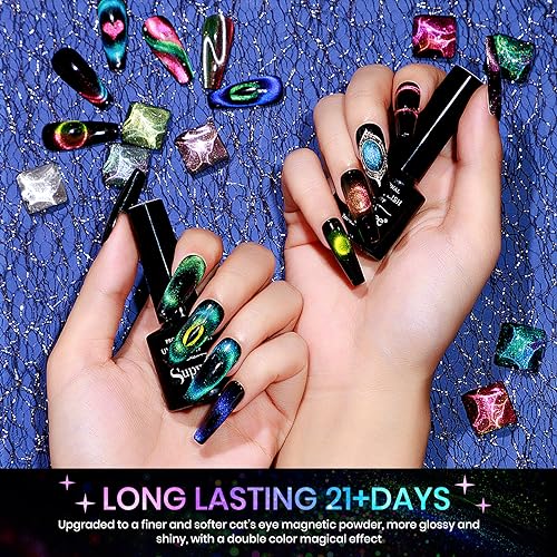 Cat Eye Gel Nail Polish Set - 12 Colors 9D Magnetic Nail Polish Gel Galaxy Cateye Nail Gel Polish with 1 Black Gel and Magnetic Lamp Cure Required Home Manicure DIY Nail Art