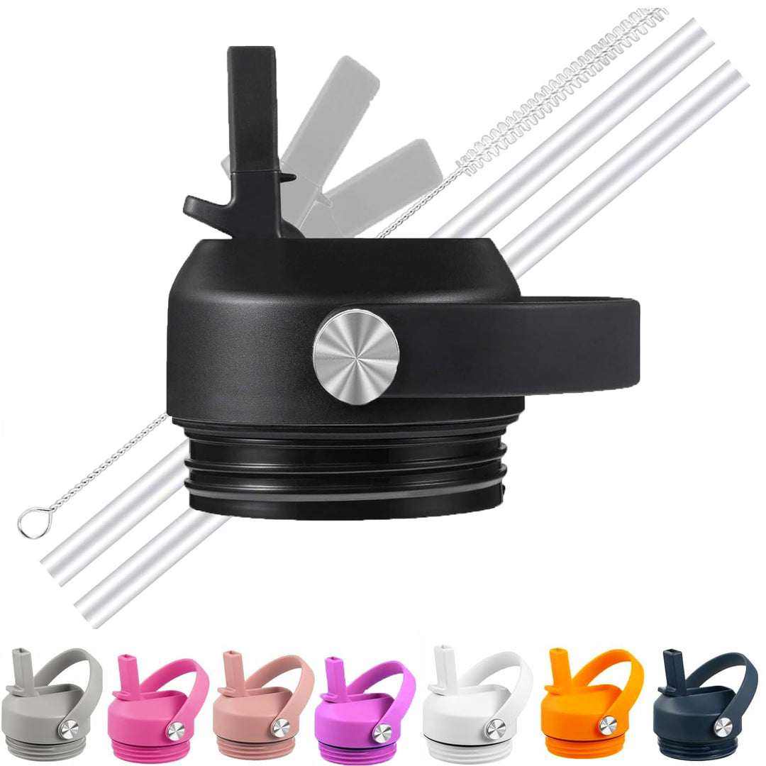 LLCJYYCY Straw lid for YETI Rambler Bottle18 26 36 64 oz, Yeti Lid with Straws and Flexible Handle, Replacement Cap for Yeti Rambler Water Bottle Straw Cap,BPA Free(Black)