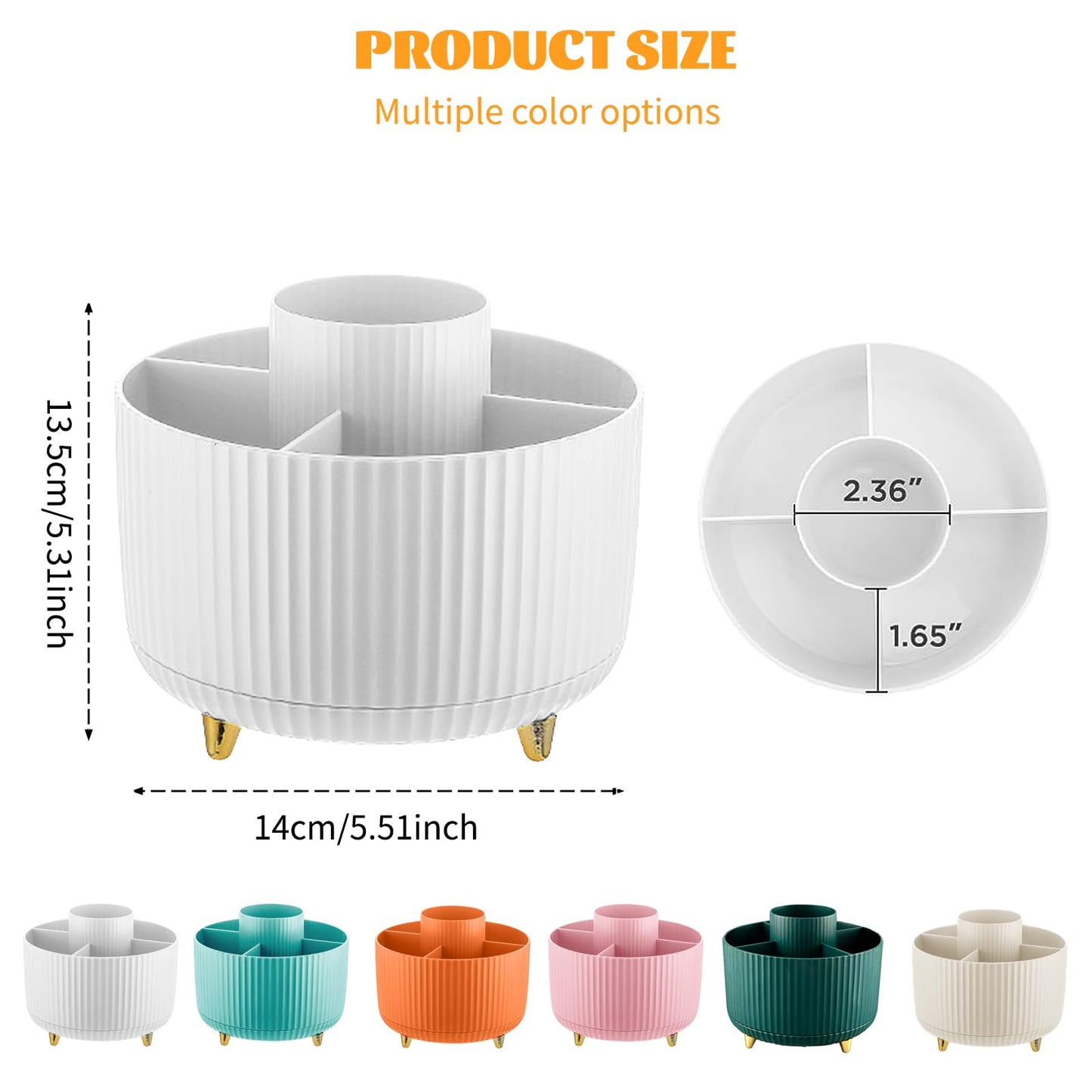 360° Rotating Makeup Organiser, Make Up Brush Holder with 5 Compartments, Desk Storage Container for Bedroom Dressing Table Cosmetics Organizer, Office Stationery Storage, Desktop Pen Holders (White)