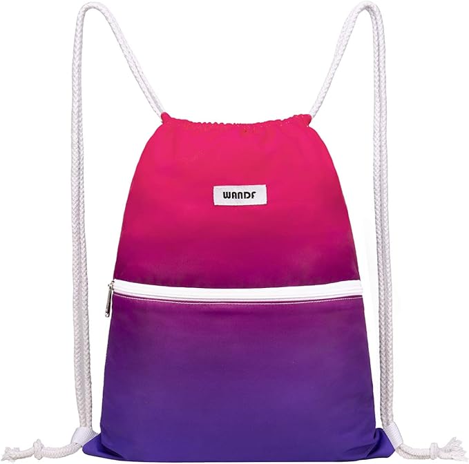 WANDF Drawstring Backpack String Bag Sackpack Cinch Water Resistant Nylon for Gym Shopping Sport Yoga (Red)