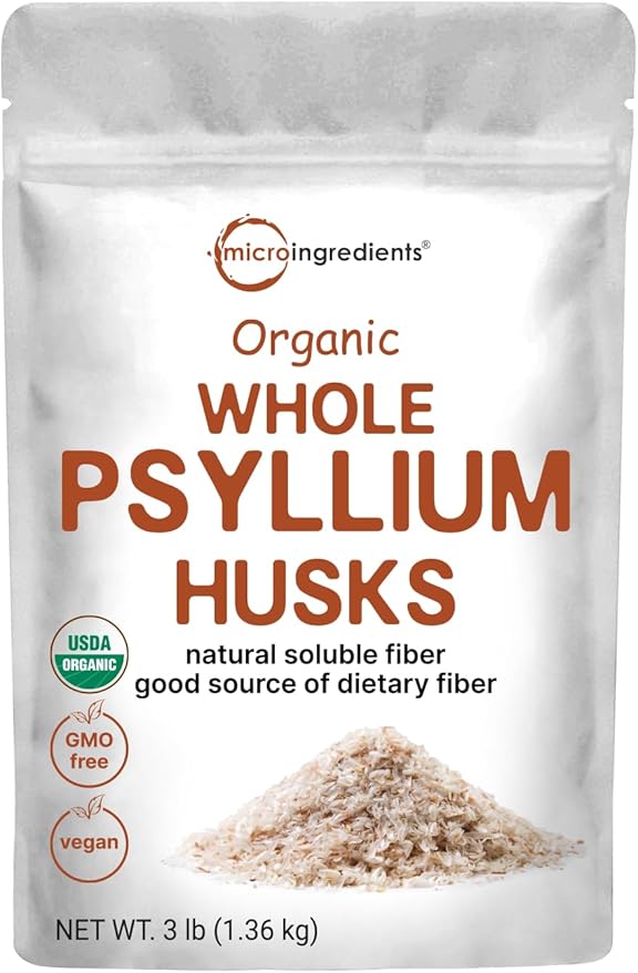 Micro Ingredients Organic Whole Psyllium Husks, 3lbs | Daily Soluble Fiber Supplement | India Origin | Natural Prebiotics & Probiotics | Supports Digestive Health | Non-GMO, Keto Friendly, Unflavored
