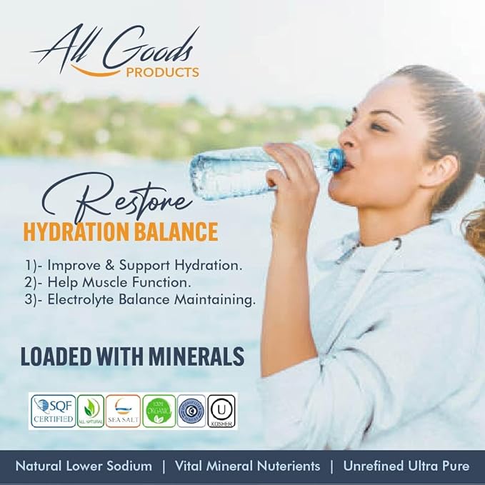 All Goods Products Baja Mineral Coarse Grain Sea Salt, 8 oz Natural Salt from Mexico, Unrefined, Hand-Harvested, Loaded With 72+ Essential Minerals, Kosher, 30% Low Sodium.