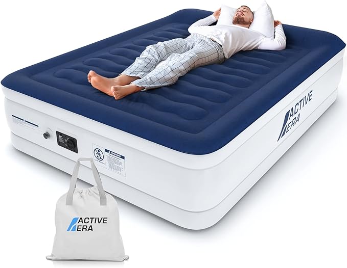 Active Era Luxury Queen, High Air Mattress with Built in Pump and Raised Pillow - Elevated Double, with Structured I-Beam Technology, Height 22" Tall Air Bed Queen Size