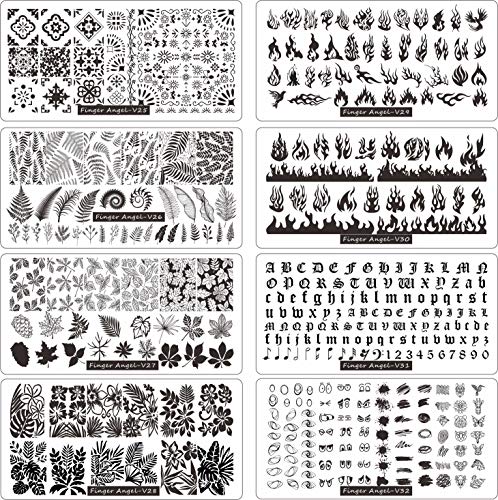 21Pcs Nail Stamp Plate Set 16Pcs Mix Design Stamping nail Art Plate + 2Nail Stamper + 2Scraper+1Pcs Case Nails Art Stamping Plate Scraper Stamper Set Leaves Flowers Nail plate V17-32