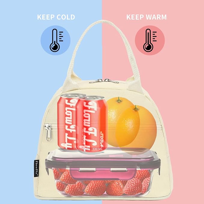 FlowFly Insulated Lunch Cooler Bag - Tote Organizer for Women/Men, Beige