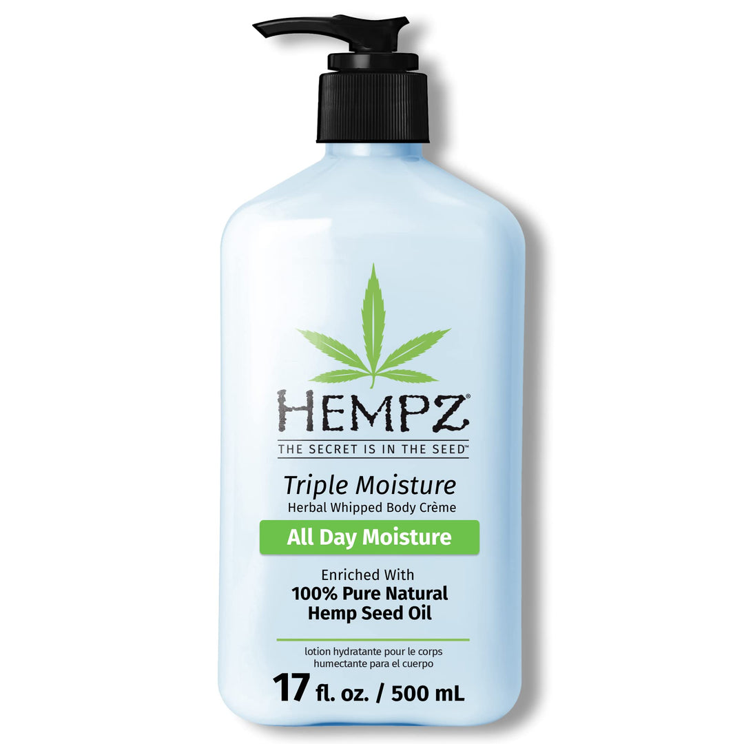 HEMPZ Triple Moisture Body Moisturizer, 17 Oz - Hydrating Lotion Rich with Minerals, Vitamin C, & Hempseed Oil to Nourish & Repa
