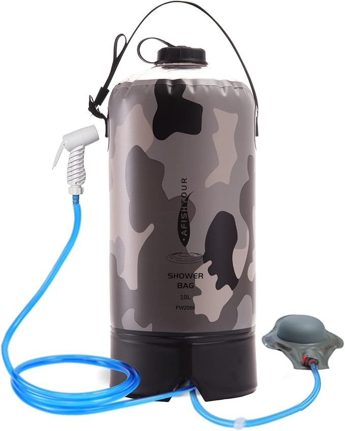 Portable Camping Shower Bag - 10L/2.2 Gallons 20/5 Gallons Solar Shower Water Bag with Foot Pump, Hose and Shower Head - Camp Shower for Camping, Beach, Travel, Outdoor Activities