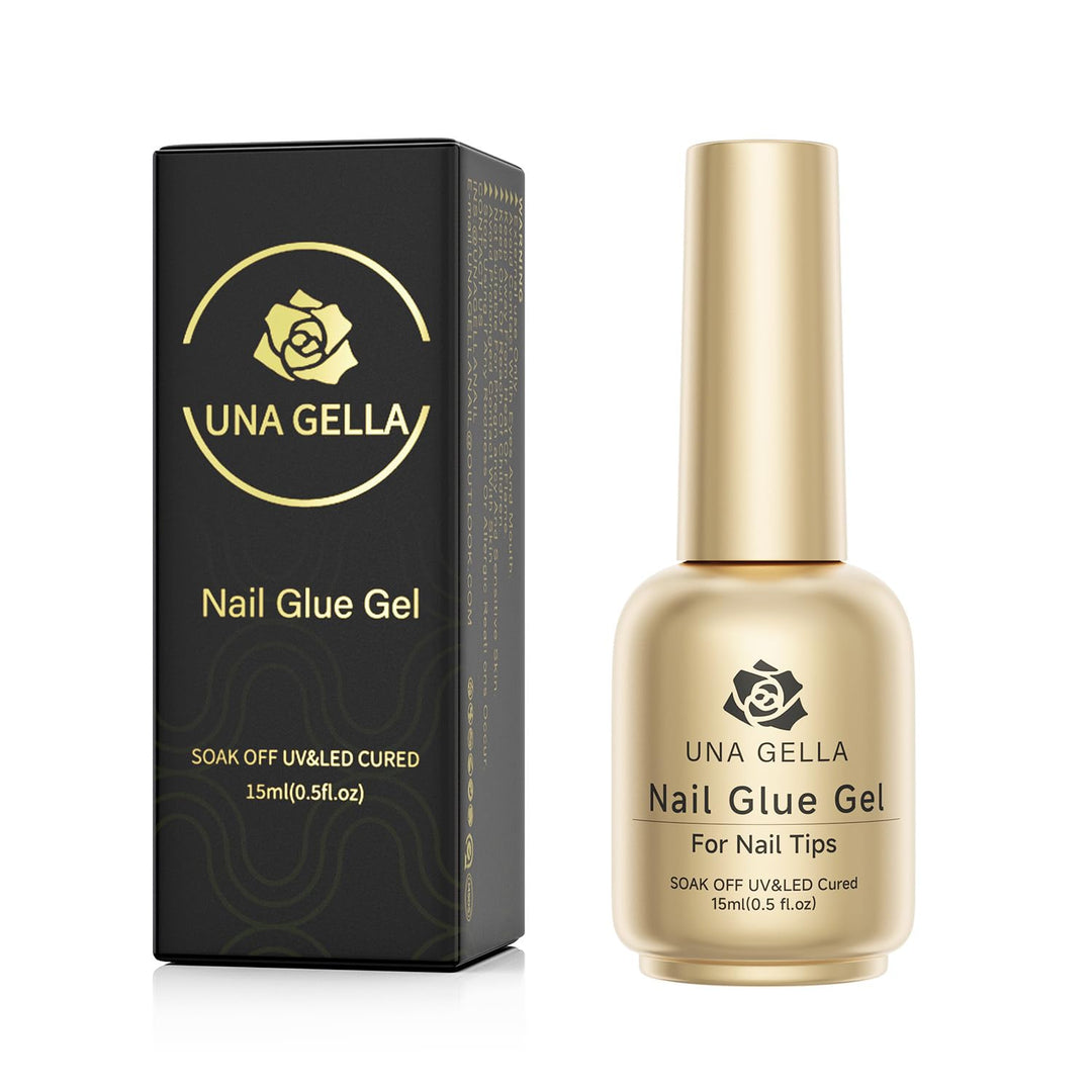UNA GELLA 6 In 1 Gel Nail Glue for Clear Acrylic Nails Tips, 15ml Long Lasting Super Strong Brush Nail Glue for Base Coat, Clear Fake Nails, and Soft Gel Tips Lamp Curing Needed UV