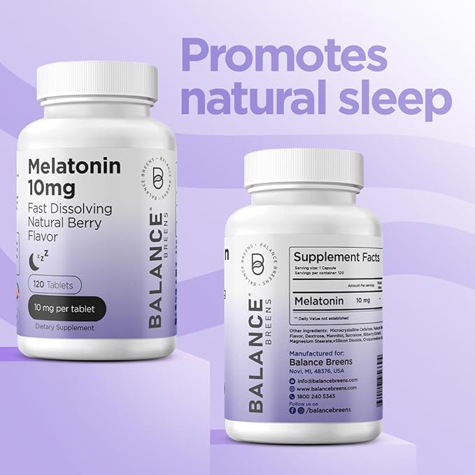 Balancebreens Melatonin 10mg Fast-Dissolve, 120 Tablets – Natural Sleep Aid for Restful Nights, Drug-Free Support for Relaxation and Tranquility