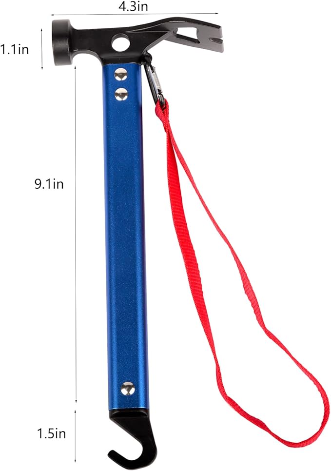Carbon Steel Aluminum Camping Hammer, 12" Small Lightweight Three-in-One Functional Tent Stake Hammer for Hiking Kit Blue