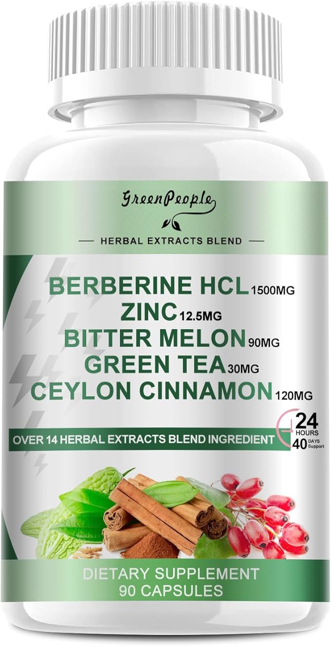 Berberine Supplement with Ceylon Cinnamon - Berberine 1500mg Activates AMPK & GLP-1 Berberine HCL Capsules with Bitter Melon/Artichoke Extracts & Natural Herbs for Immune Support 90 Count