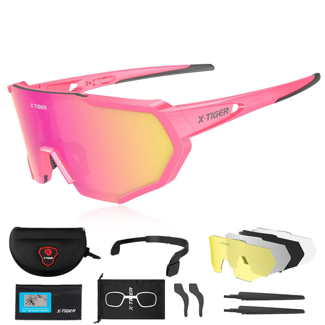 X-TIGER Polarized Sports Sunglasses with 5 Interchangeable Lenses,Mens Womens Cycling Bike Glasses,Baseball Running Fishing Golf Driving Sunglasses