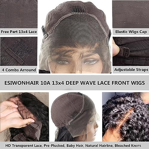 20Inch 13x4 Deep Wave Wet and Wavy Lace Front Wigs Human Hair for Black Women Glueless Brazilian Virgin Wear and Go HD Curly Lace Frontal Wig Pre Plucked with Baby Hair