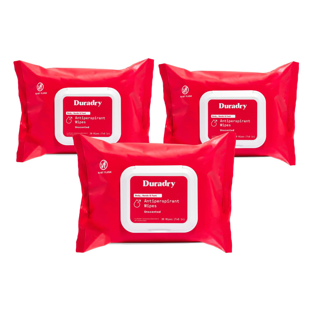 Whole Body Antiperspirant Wipes - Anti-Sweat Wipes for Body, Hands and Feet, Neutralizes Odor and Excessive Sweating, Quick-Drying and Travel-Friendly - Unscented, Pack of 3
