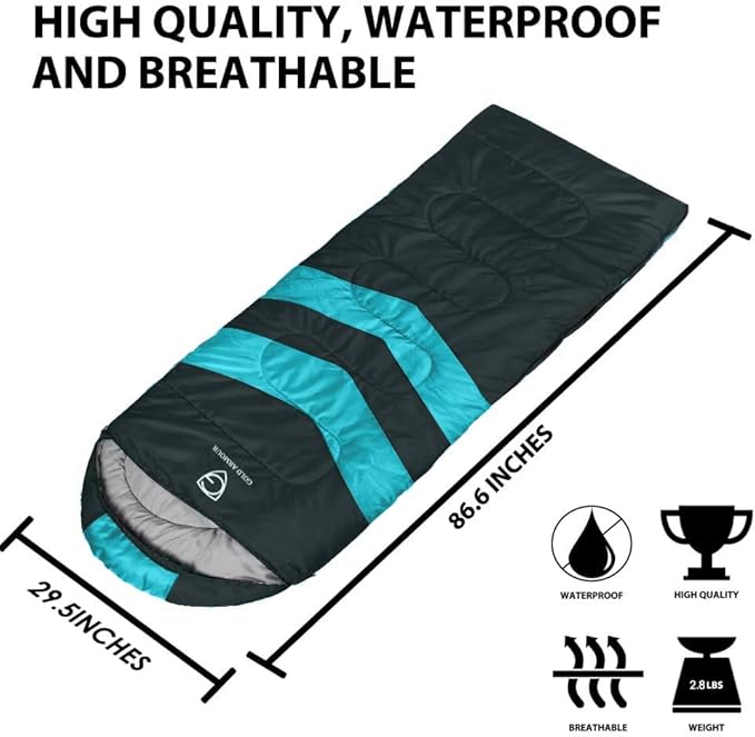 Gold Armour Sleeping Bags for Adults Cold Weather & Warm - Backpacking Camping Sleeping Bag for Kids 10-12, Girls, Boys - Lightweight Compact Camping Essentials Gear Accessories, Right Zipper