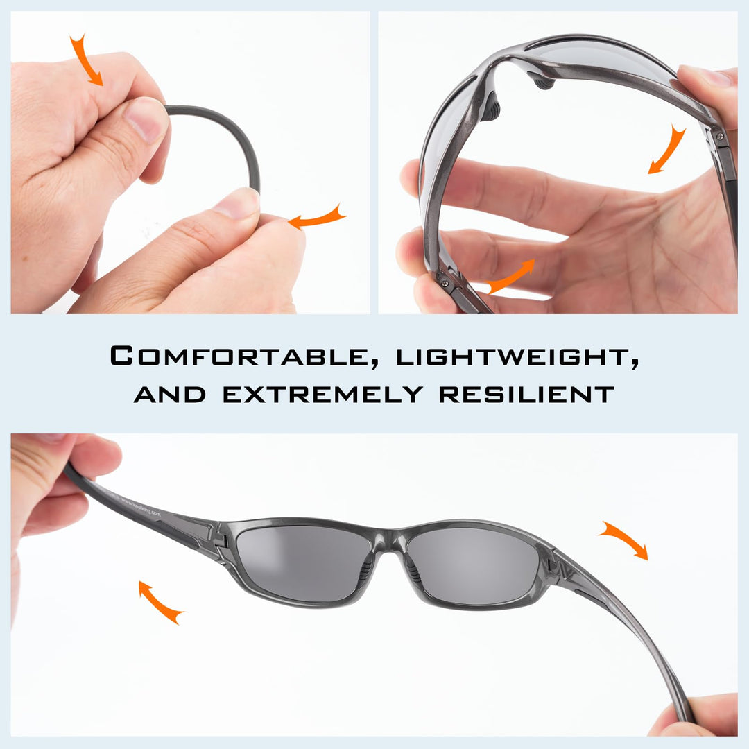 KastKing Hiwassee Polarized Sport Sunglasses for Men and Women, Gloss Metalic Gun, Smoke - Silver Mirror