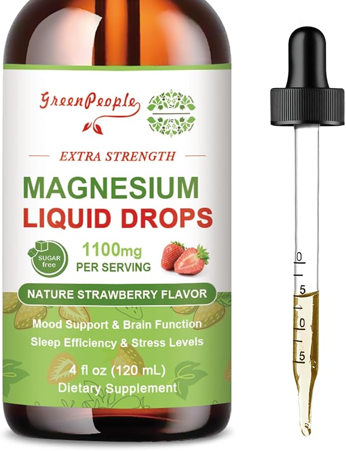 Magnesium Glycinate Liquid Drop - 17-in-1 Triple Absorption Magnesium Supplement with Magnesium Glycinate 400mg & Citrate 500mg for Calm Mood/Muscle & Sleep,4 fl. oz Strawberry Flavor