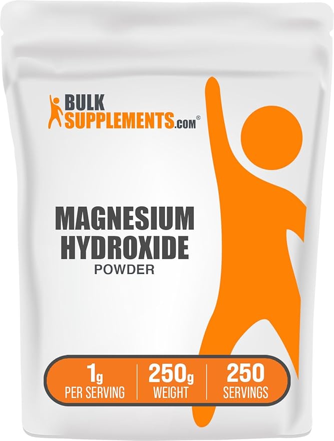 BulkSupplements.com Magnesium Hydroxide Powder - Magnesium Supplement, Food Grade Magnesium Hydroxide, Magnesium Hydroxide Supplement - 1000mg (410mg of Magnesium) per Serving, 250g (8.8 oz)