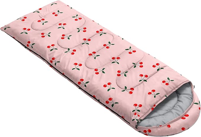 AILONEN Kids Floral Cat Camping Sleeping Bags,Lightweight & Waterproof,3 Season Warm & Cool Weather,Kawaii Kitten Sleeping Bags for Girls Adults,Travelling,Outdoors