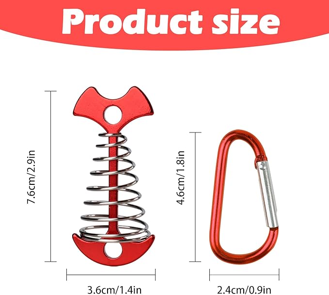 5 PCS Fishbone Deck Anchor Pegs, Red Deck Furniture Anchors, Deck peg with Spring Buckle, 2.9 Inch x 1.4 Inch Adjustable Anchor Deck pegs, Tent Deck Anchors for Camping Hiking Supplies