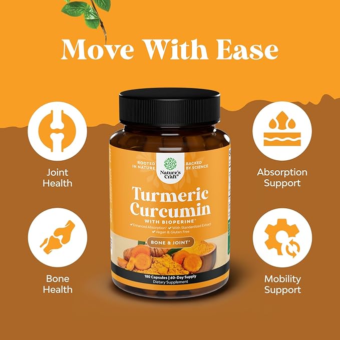 Turmeric Curcumin with Black Pepper Extract - Joint Health Turmeric Supplement with 95% Curcuminoids - Daily Joint Support Supplement with Turmeric Curcumin with Bioperine for Enhanced Absorption