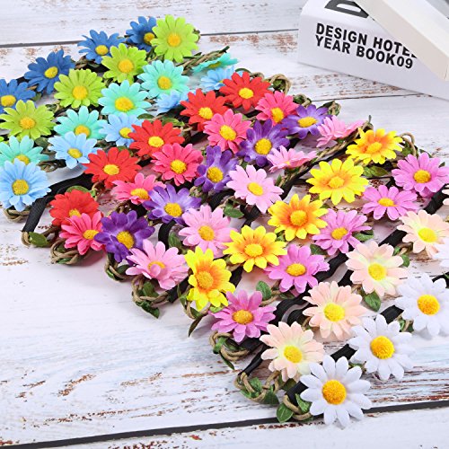 Bememo 12 Pieces Flower Headband Girl Women Daisy Flower Crown Hippie Floral Wreath Headband for Festival Wedding Bridal Party (Classic)